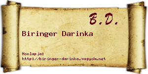 Biringer Darinka névjegykártya